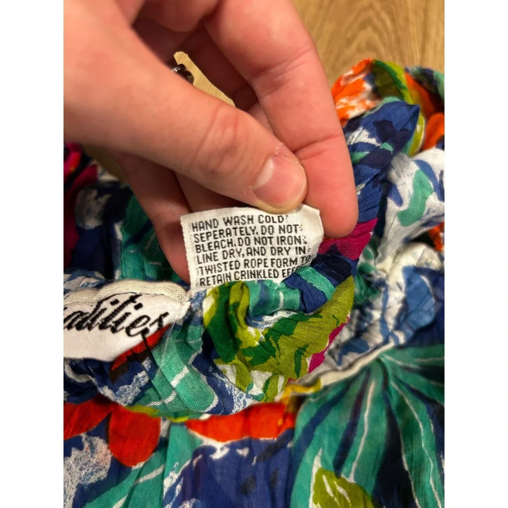 Generalities Vintage Floral Cotton Midi Skirt Blue Orange White Green Tropical M